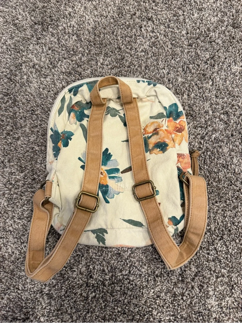 O’Neill Floral Mini Backpack Canvas Cream Tan Boho Beach Travel Bag